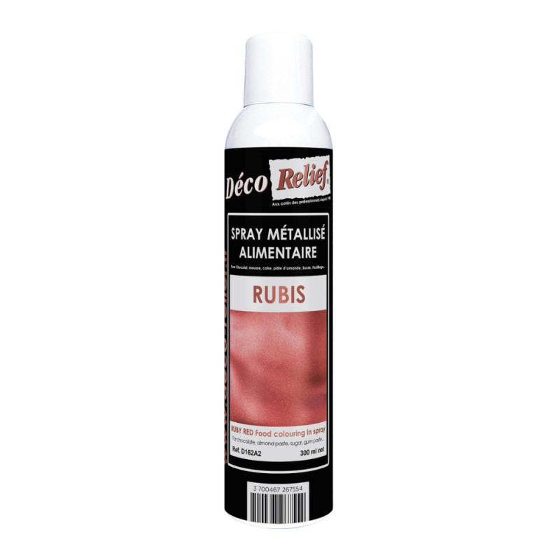 Spray colorant alimentaire métallisé en bombe rubis - 300 ml - Déco Relief