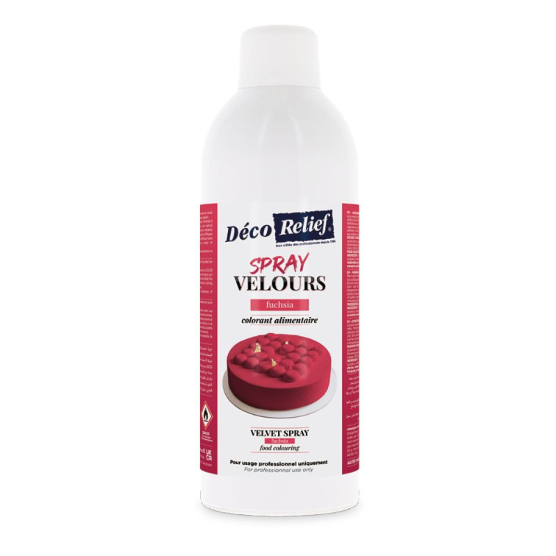 Spray velours alimentaire en bombe fuschia effet velours pour pâtisserie - 400 ml - Déco Relief