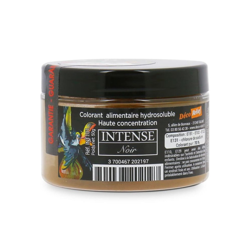 Colorant alimentaire hydrosoluble intense noir en poudre - 50 g - Déco Relief