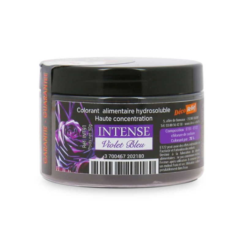 Colorant alimentaire hydrosoluble intense violet-bleu en poudre - 50 g - ScrapCooking