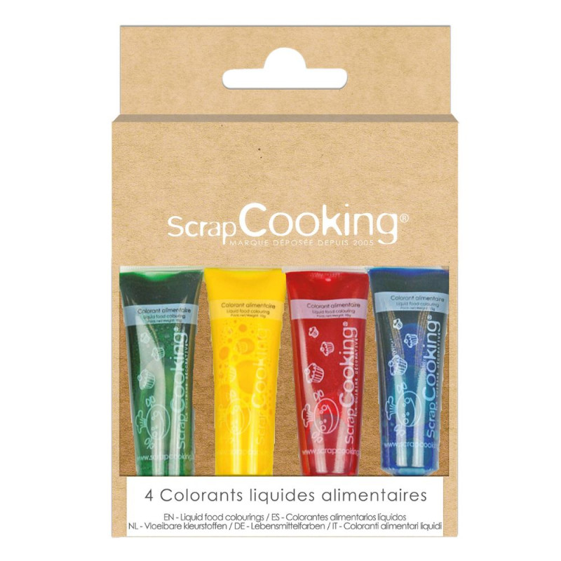 4 colorants liquides bleu, rouge, jaune, vert - ScrapCooking