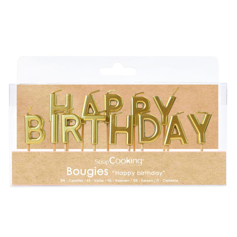 Golden "Happy Birthday" candles for birthday cake decorations - product image 1 - ScrapCooking