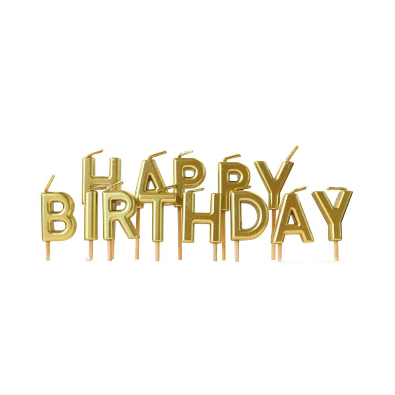 Golden "Happy Birthday" candles for birthday cake decorations - product image 2 - ScrapCooking