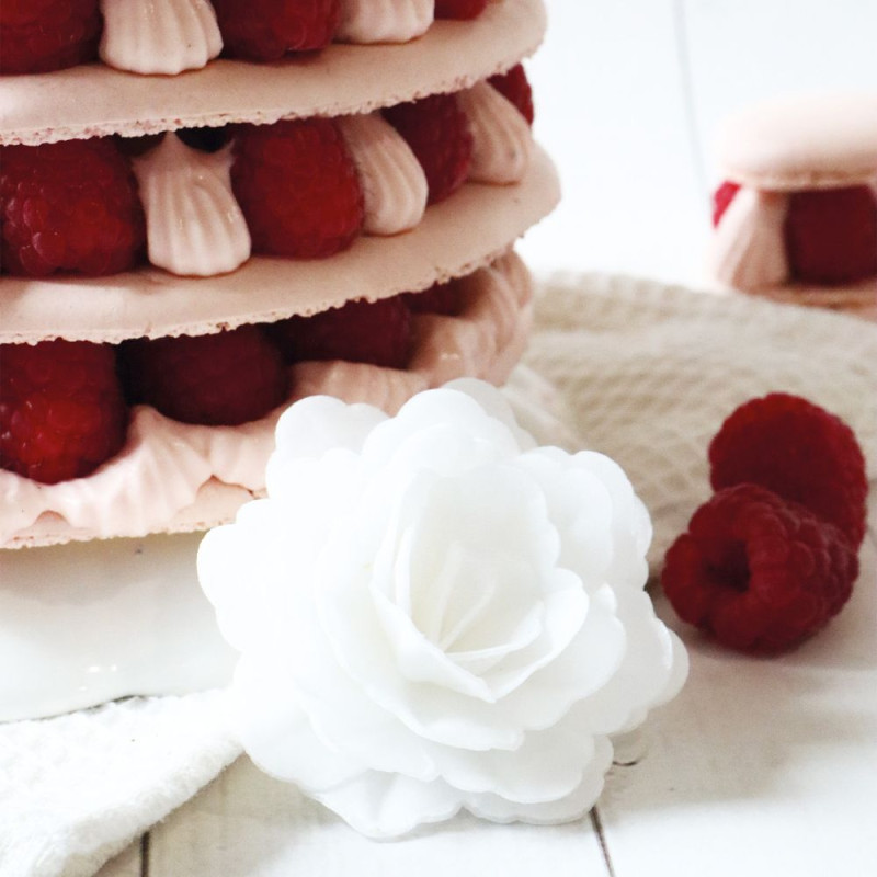 Roses blanches royales déco azyme macarons - ScrapCooking