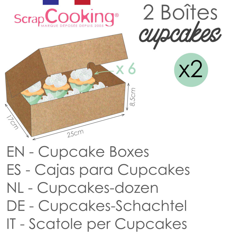 2 boites pour 6 cupcakes 17x25x4,8 cm réf.5502