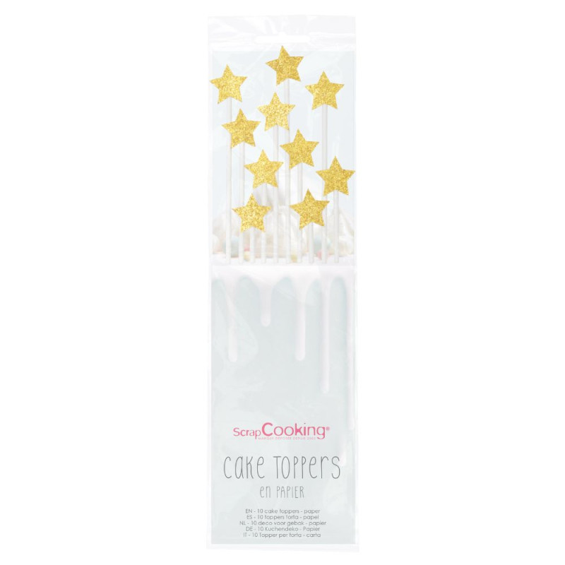 10 Long cakes toppers 20 cm golden stars - product image 1 - ScrapCooking