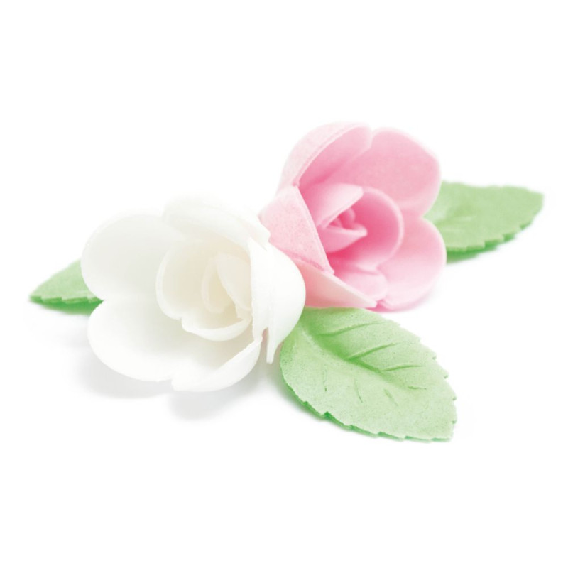 Edible wafer decorations 6 assorted roses + 6 green leaves - product image 1 - ScrapCooking