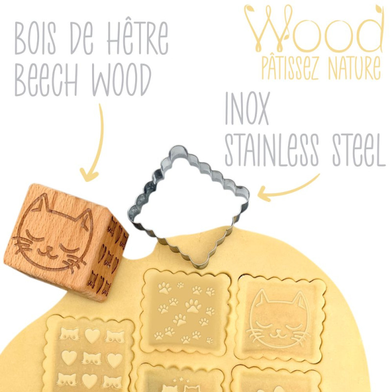 Cat wood cookie stamp + cookie cutter - ScrapCooking