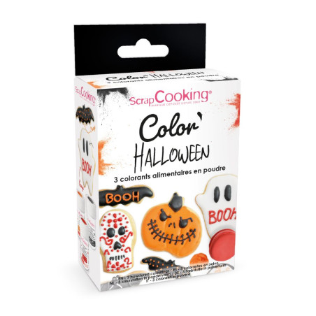 3 Halloween-themed powdered food colourings "black, orange, red" - product image 1 - ScrapCooking