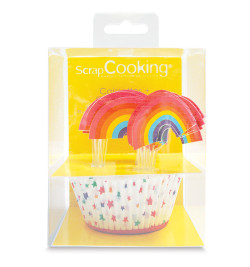 24 caissettes + 24 cake toppers rainbow réf.5051