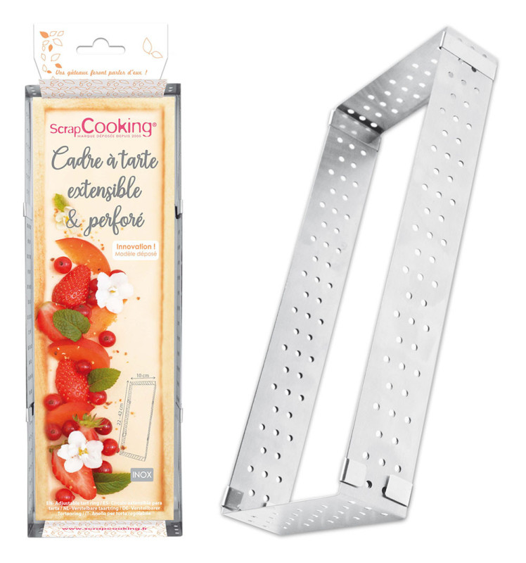 Perforated, adjustable rectangular tart ring, stainless steel 22 to 42 cm - ScrapCooking®