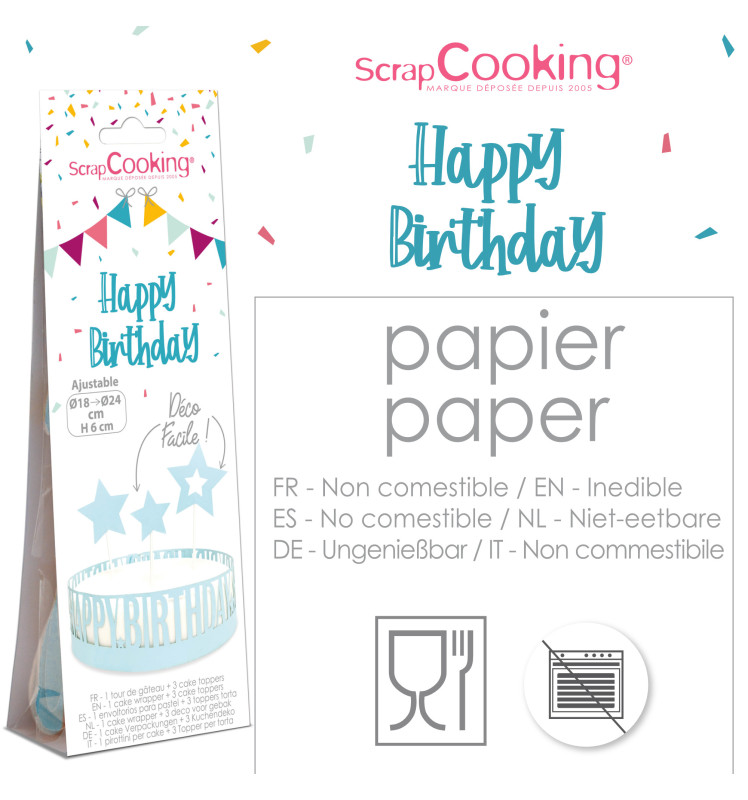 Cake scenery wrapper + cake toppers Happy Birthday - ScrapCooking®