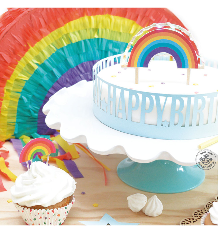 Cake scenery wrapper + cake toppers Happy Birthday - ScrapCooking®