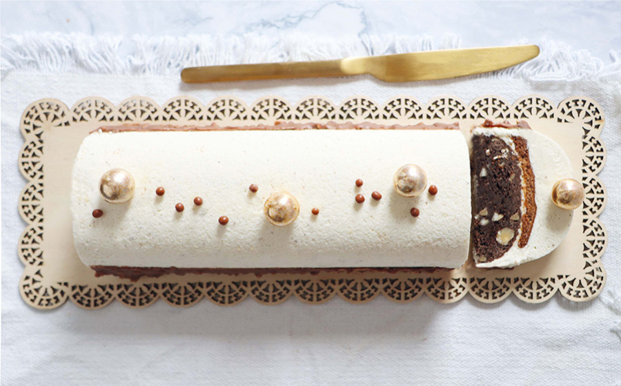 Recette bûche brownie noisette vanille